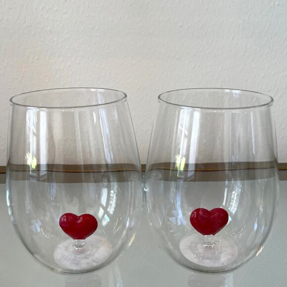 Target Threshold Red Heart Stemless Wine Glasses 18.5oz Set of 2 NEW - Picture 5 of 10